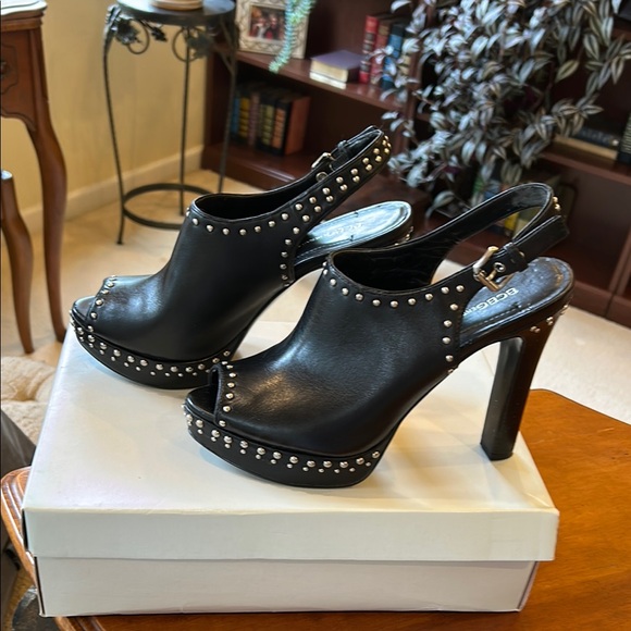 BCBGeneration Black Studded Peep-Toe Heels - Picture 2 of 5